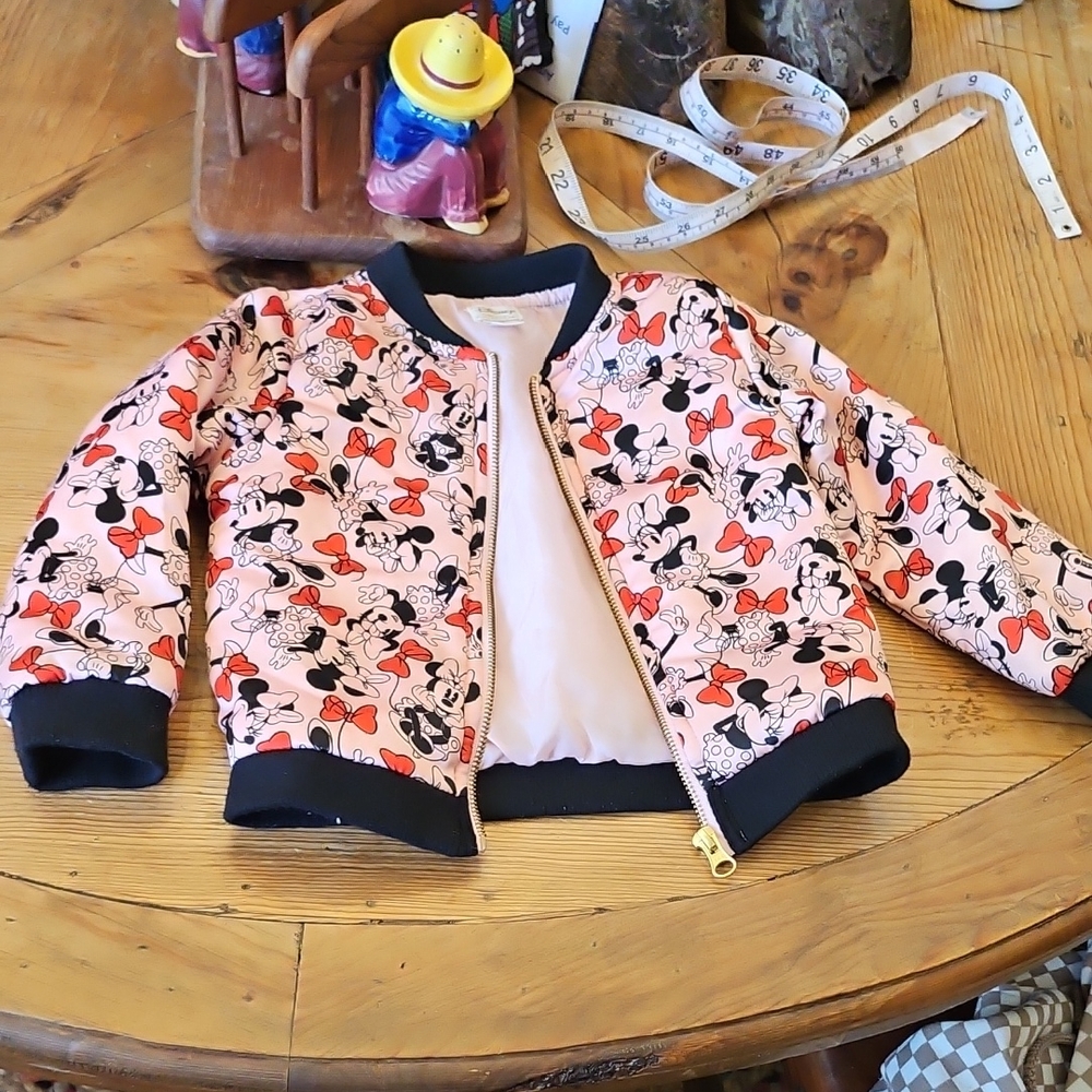 Disney Collect By Tutu Couture Pink Satin Puffy Zippered Jacket Minnie Mouse 3T